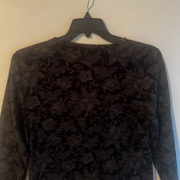 Lauren Ralph Lauren Womens XL Top Black Floral Baroque Floral Long Sleeve Cotton - Picture 5 of 11